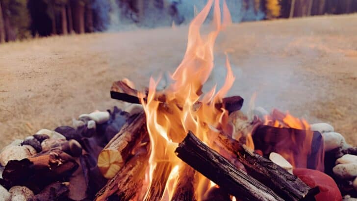 A roaring campfire