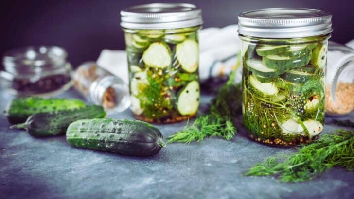 Dill pickles preserved in jars