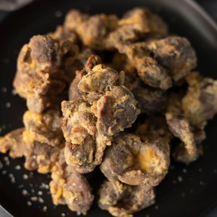Fried chicken gizzards on a plate