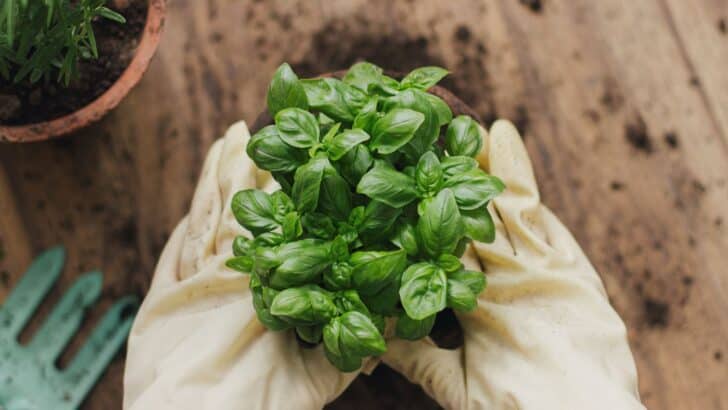 Herbs for cooking like the basil being repotted in this photo