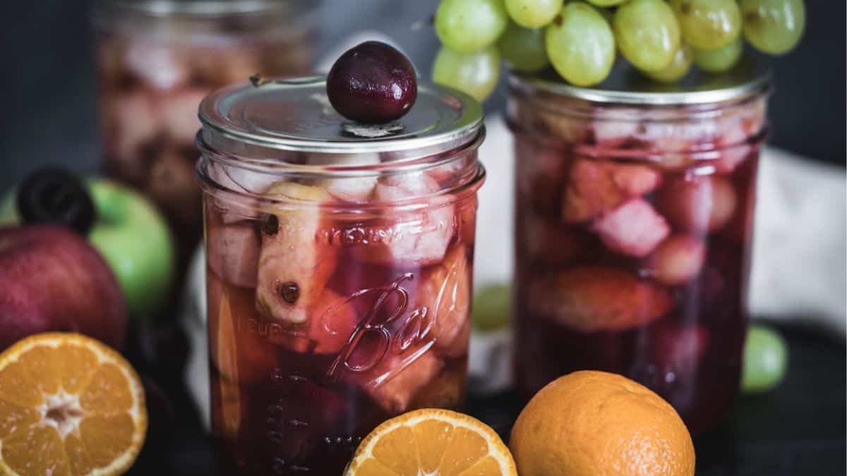 Homemade fruit cocktail canned in light syrup using the water bath canning method