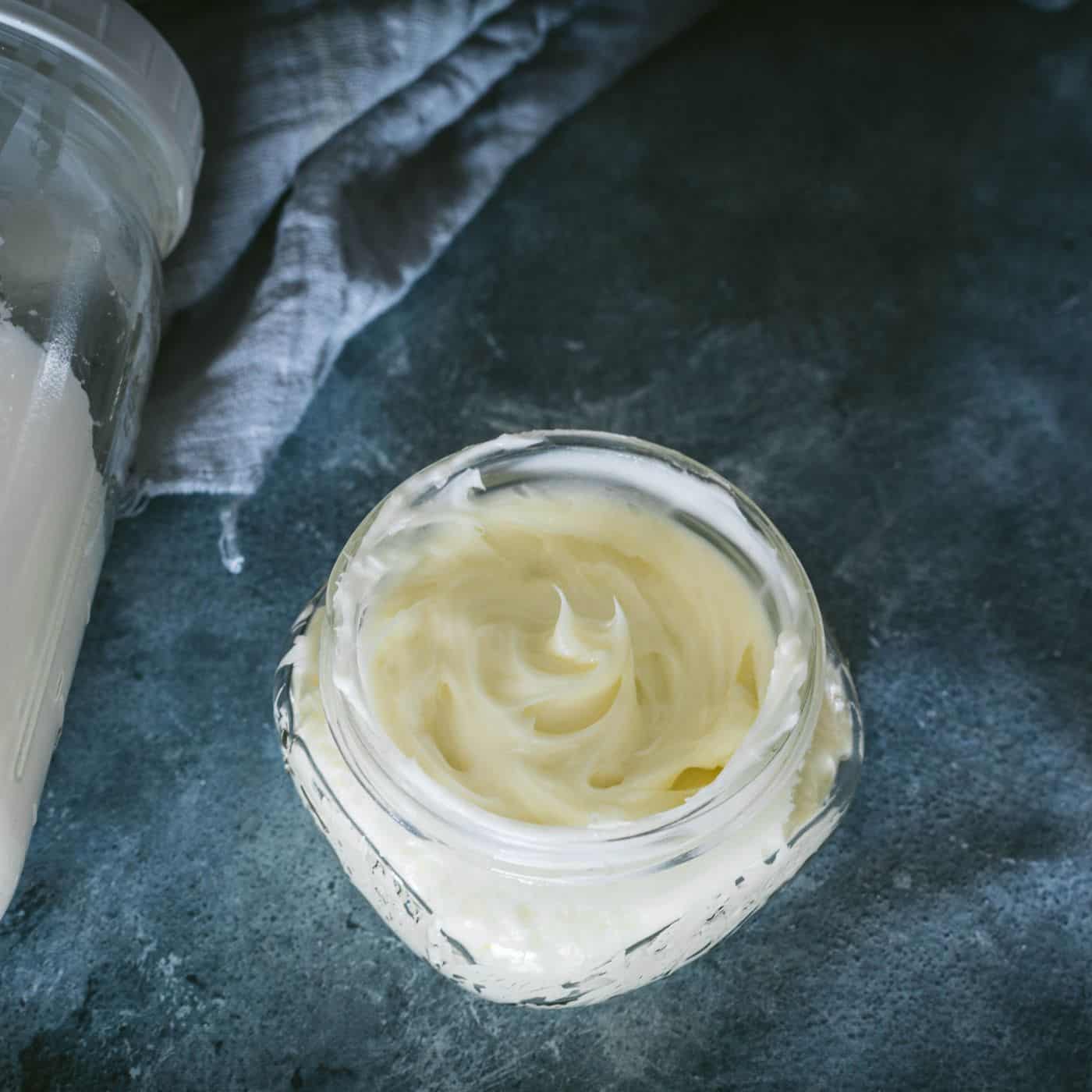 Freshly made tallow balm on a counter