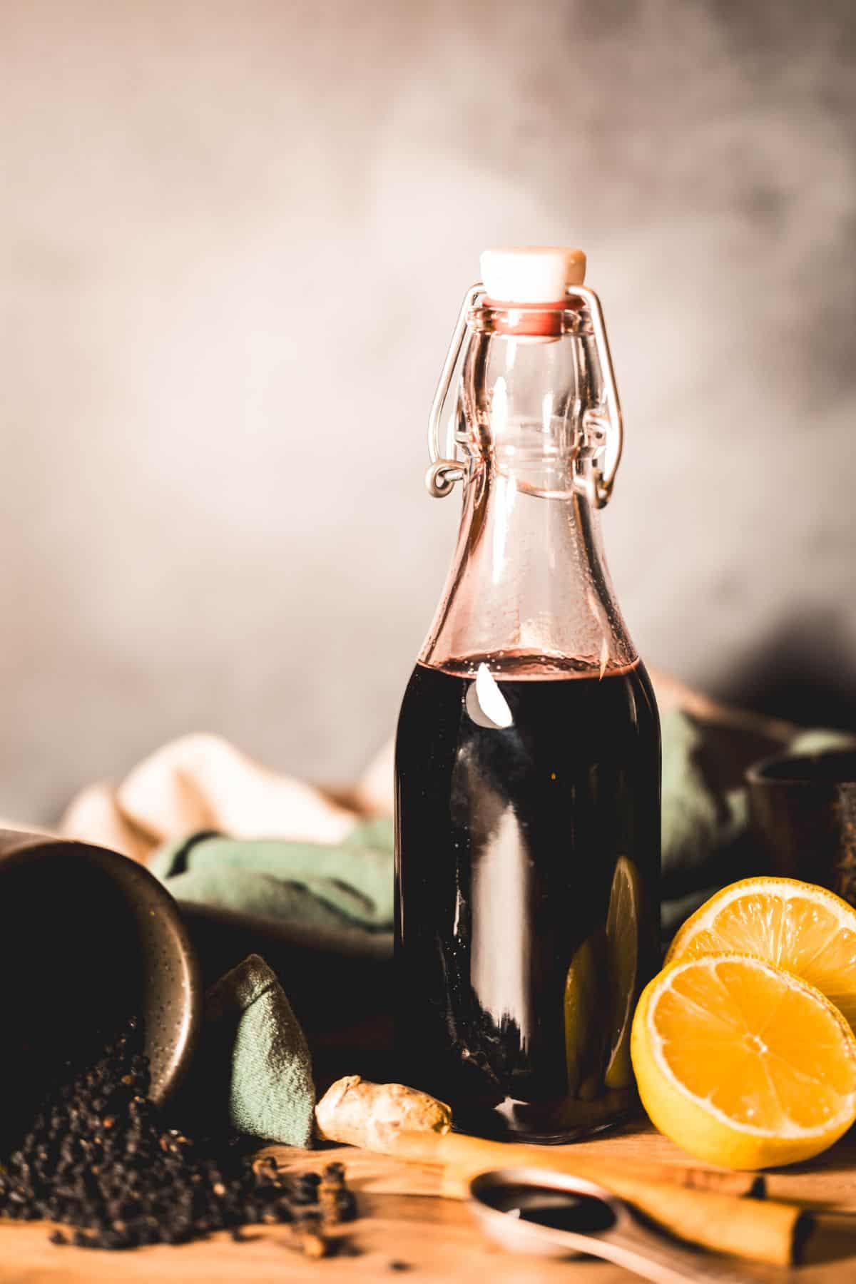 Elderberry Syrup in Swing-Top Glass Bottle