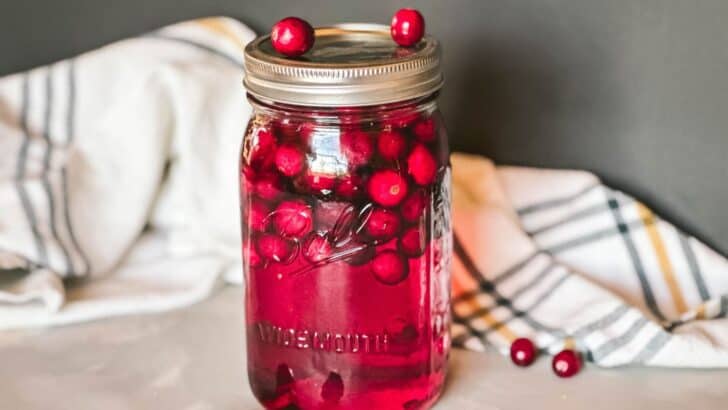 Jar of cranberry juice on a counter
