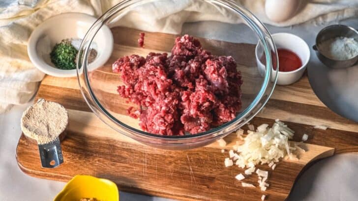 Ingredients to make venison meatballs on a counter