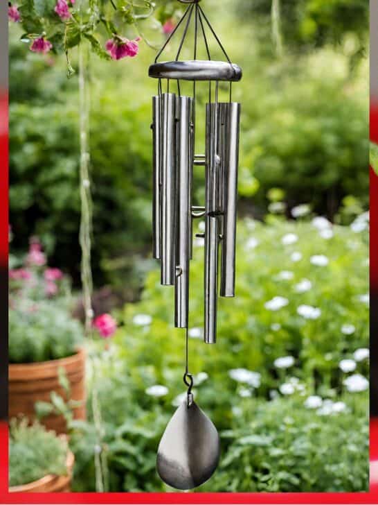 Wind chimes hanging in the garden