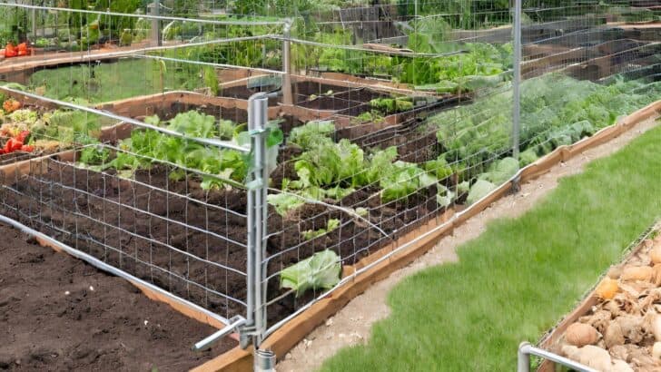 Fencing around a vegetable garden to repel rabbits