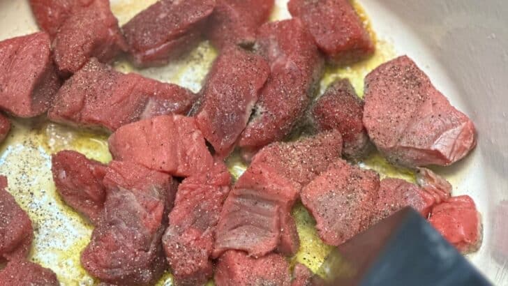 Browning stew meat in a dutch oven