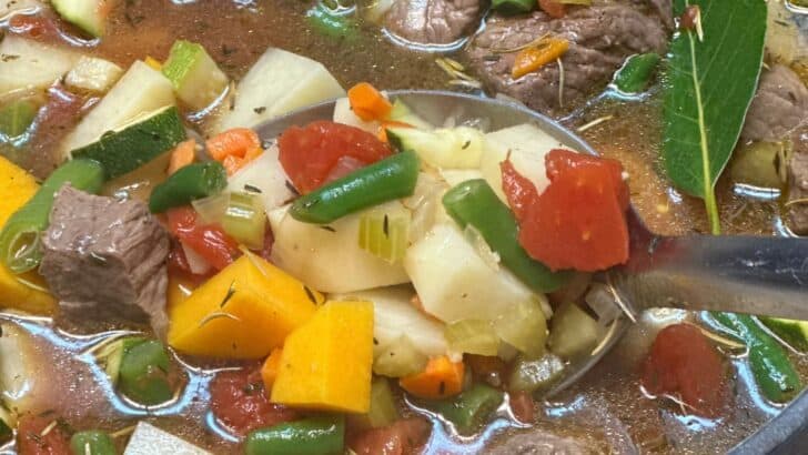 Closeup of vegetable beef soup